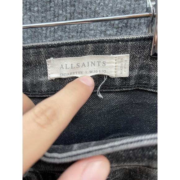 AllSaints Jeans Mens 30x32 Washed Black Gray Cigarette Slim Skinny Denim Tapered - Picture 8 of 11